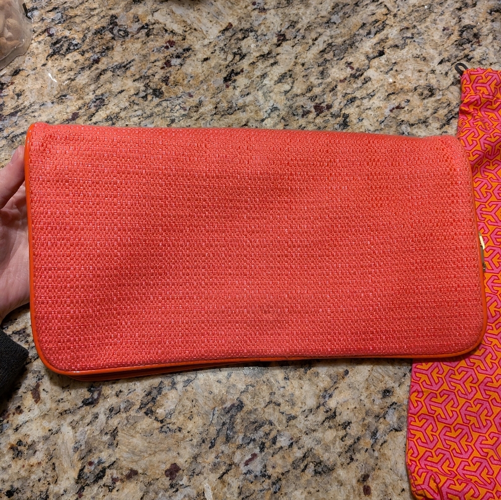 Tory Burch Pink Coral Purse Clutch with Gold Accents - Picture 2 of 16